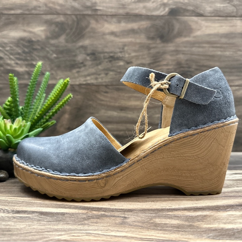 Born Nellie Platform Clog Closed Back Mary Jane Distressed Dark Blue Suede 10M - Picture 6 of 14